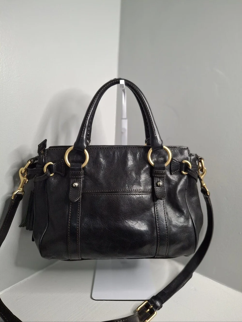 Dooney & Bourke Florentine Black Italian Leather Front Pocket Satchel Crossbody